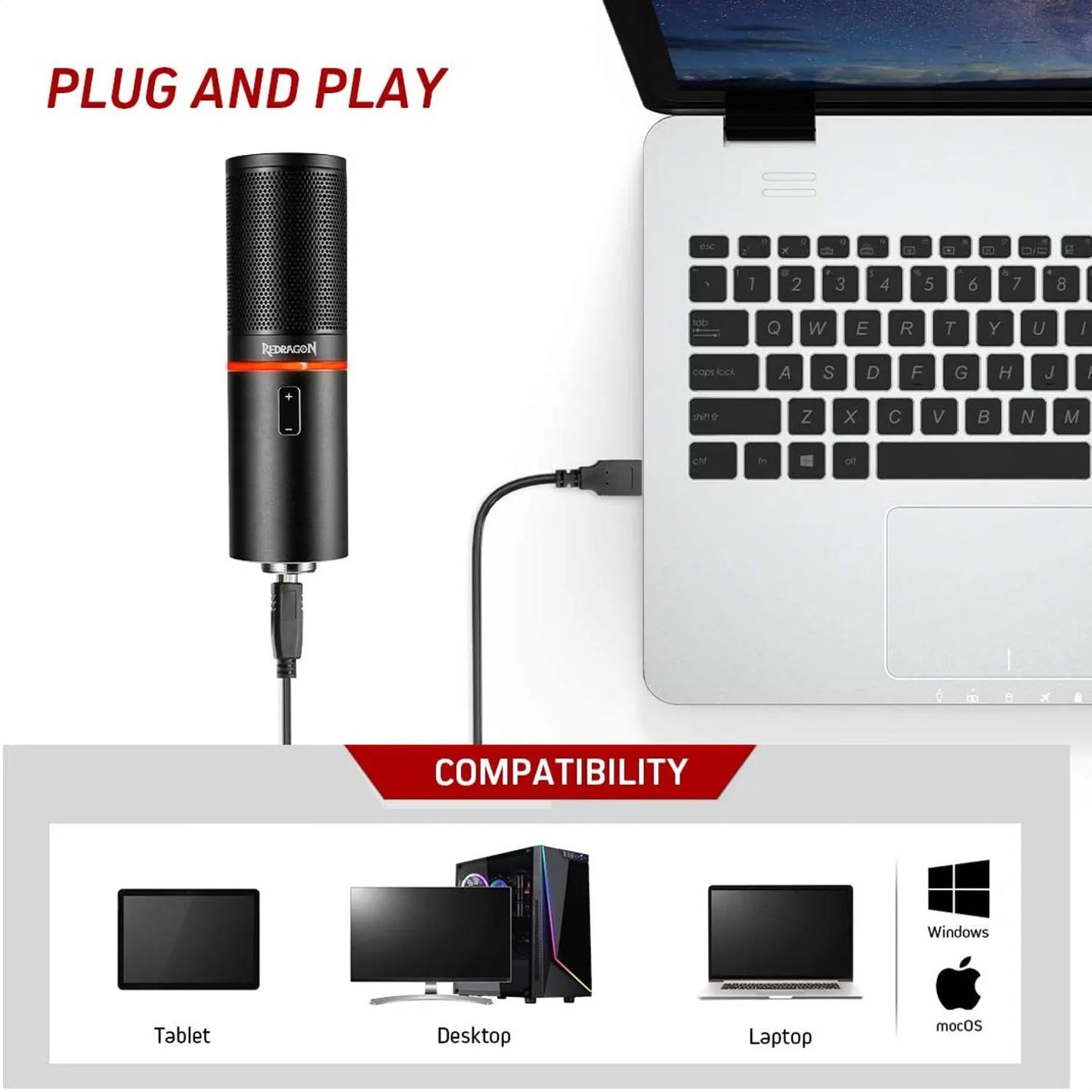 Micrófono Redragon Blazar GM300 Black / Control de Volumen y Mute / Sonido Profesional