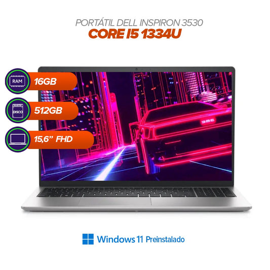 PORTÁTIL DELL INSPIRON 15" | CORE i5-1334U | 16GB RAM | 512GB SSD M.2 | WINDOWS 11 PREINSTAPLADO