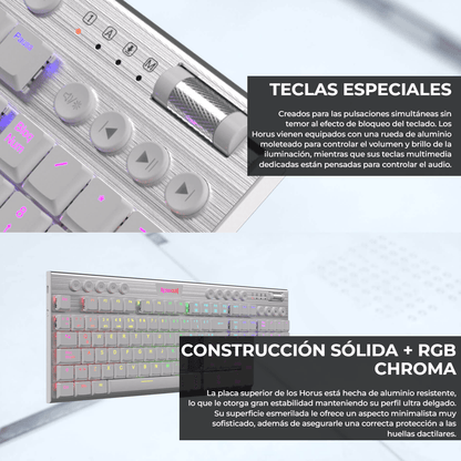 TECLADO MECANICO INALAMBRICO REDRAGON HORUS K618W-RGB -BLANCO - SWITCH RED
