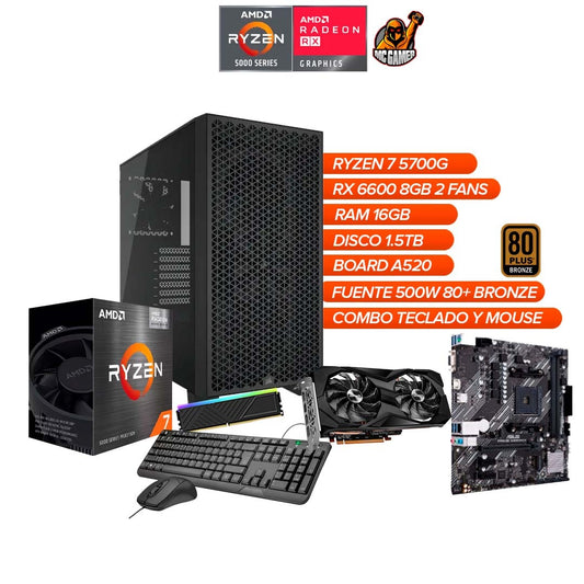 TORRE GAMER RYZEN 5 5700G / RX 6600 8GB  / RAM 16GB / 1.5TB SSD / CHASIS CORSAIR 3000D / FUENTE 500W