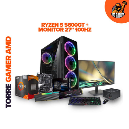 COMBO GAMER AMD R5 5600GT / BOARD ASUS A520M-K / MEMORIA RAM 16GB RGB / 1TB SSD LITE 4X4 7100 MB/S/ CHASIS POWER 4FANS / FUENTE 350W / MONITOR ACER NITRO 27" EK271 EBI / 1MMS -100HZ IPS