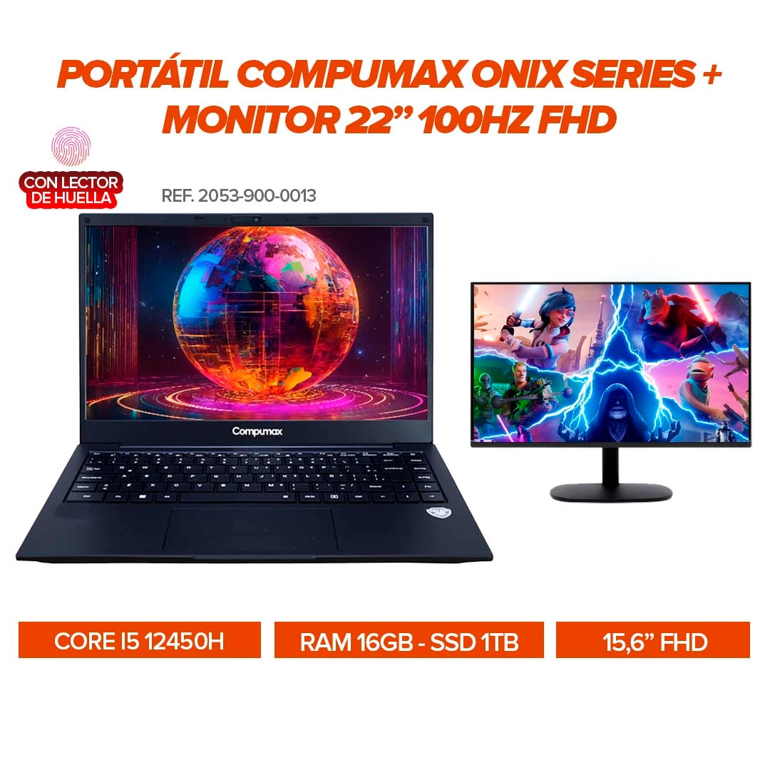 COMBO PORTATIL COMPUMAX ONIX I5 12450H + MONITOR 22" 100HZ
