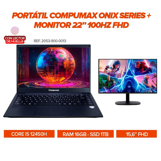 COMBO PORTATIL COMPUMAX ONIX I5 12450H + MONITOR 22" 100HZ