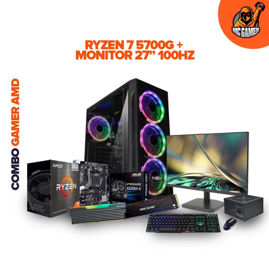 COMBO GAMER AMD R7 5700G / BOARD ASUS A520M-K / RAM 16GB RGB HIKSEMI / 1TB SSD FUTURE LITE 4X4 7100 MB/S/ CHASIS POWER 4FANS / FUENTE 350W /MONITOR 27" 1MS, 100HZ, FLLHD