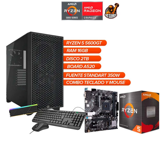 TORRE GAMER RYZEN 5 5600GT / RAM 16GB / 2TB SSD / CHASIS CORSAIR 3000D / FUENTE 350W