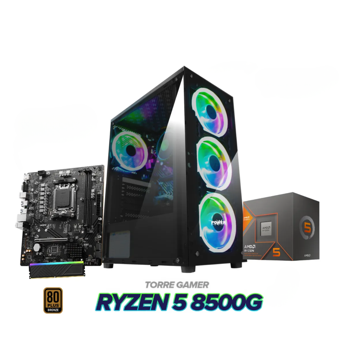 Pc Gamer RYZEN 5 8500G / BOARD B650 / FUENTE 600W BRONZE / 4 FANS RGB