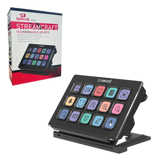 BOTONERA DIGITAL REDRAGON SS550 STREAMCRAFT  15 BOTONES LCD  NEGRO