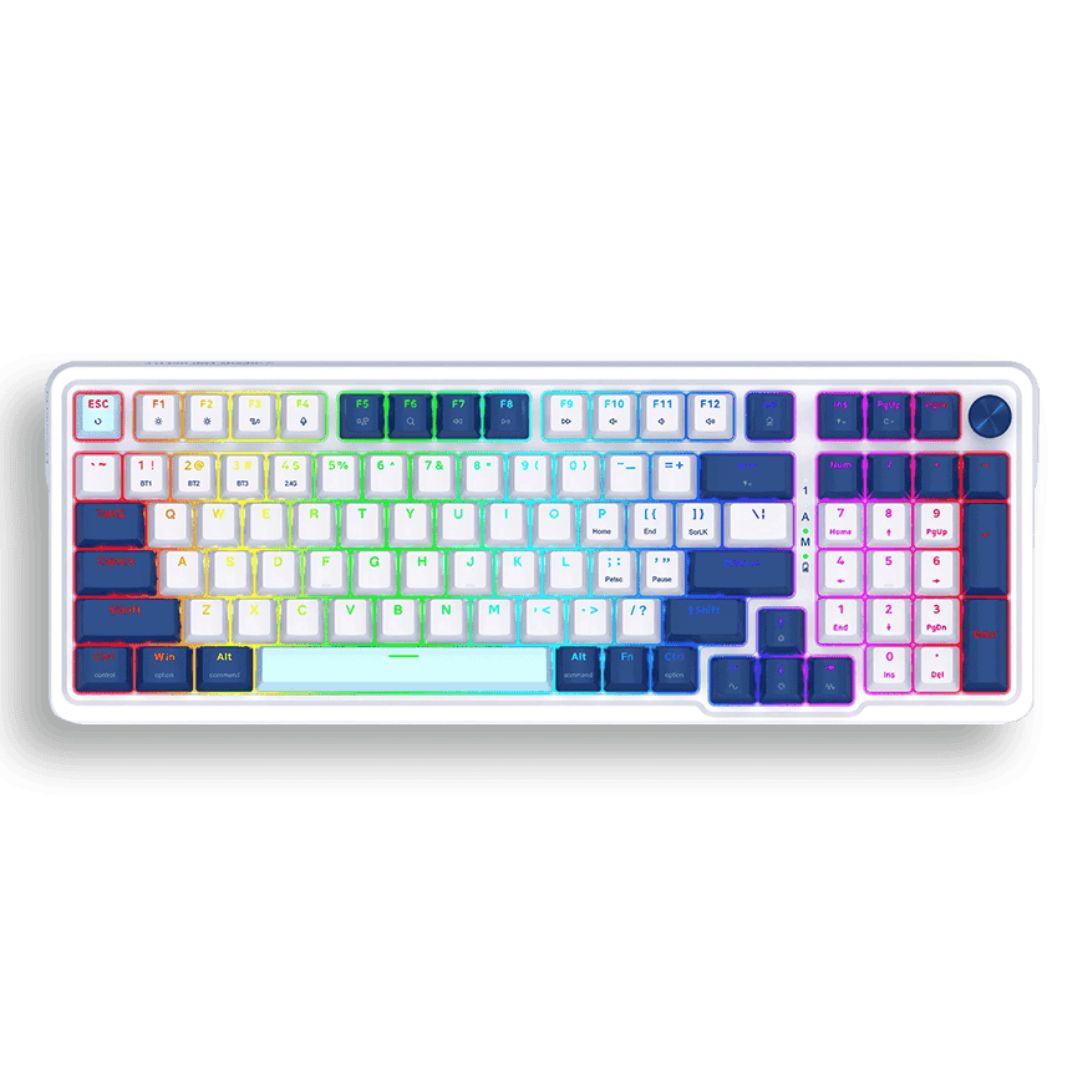 TECLADO INALAMBRICO MECANICO REDRAGON EISA PRO RGB BLANCO Y AZUL SWITCH RED