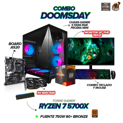 PC Gamer Ryzen 7 5700X / RX 6600 8GB / REF. LIQUIDA ICEBERG / MONITOR 24" FHD