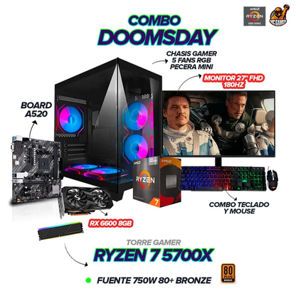 PC Gamer Ryzen 7 5700X / RX 6600 8GB / REF. LIQUIDA ICEBERG / MONITOR 27" FHD