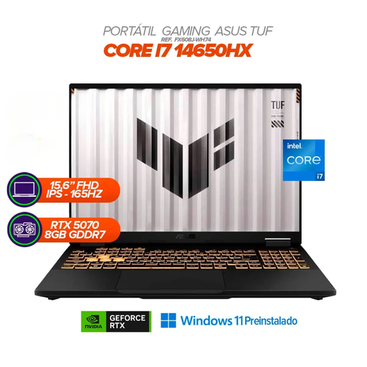 PORTATIL GAMER ASUS TUF F16 / INTEL CORE i7-14650HX / RTX 5070 8GB /16” WUXGA