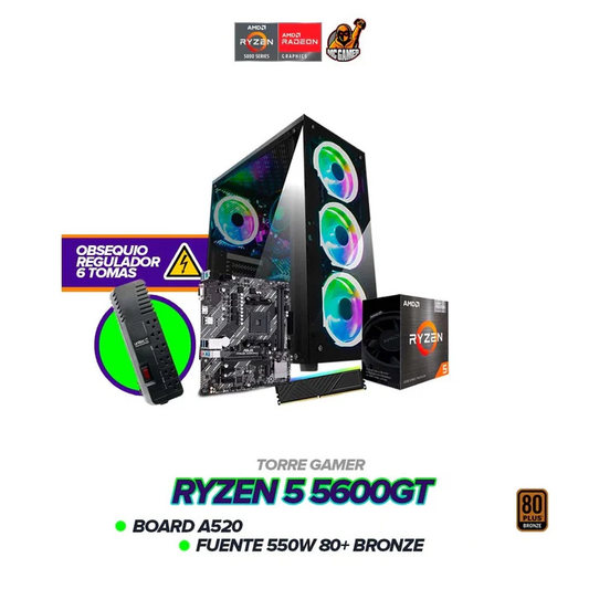 PC GAMER RYZEN 5 5600GT | A520 | Fuente 550W 80+ Bronze | Obsequio Regulador