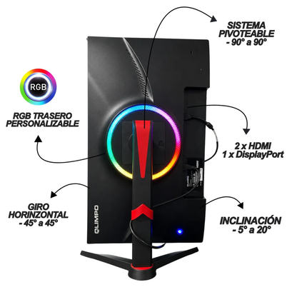 MONITOR GAMER OLIMPO 27" - FHD - 180Hz - HDR10 - Sistema Pivotable - RGB TRASERO - Adaptive Sync