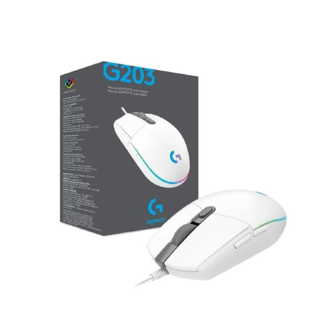 Mouse Logitech G203 White / Gamer Alámbrico / 8,000 DPI / RGB LIGHTSYNC / 6 Botones