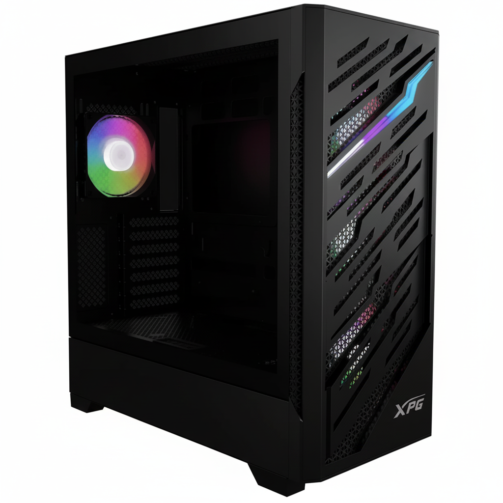 CHASIS GAMER XPG STARKER AIR BTF BLACK | 4 VENTILADORES ARGB | ALTO FLUJO DE AIRE