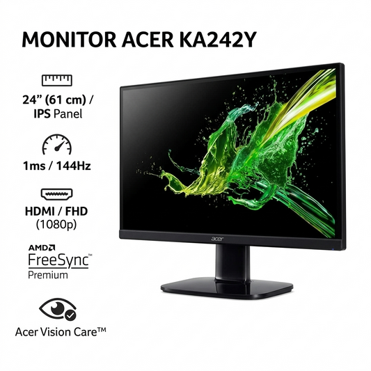 MONITOR ACER 24" KA242Y / 1MMS -144HZ / HDMI - FHD / IPS PANEL - AMD FREESYNC / ACER VISION CARE