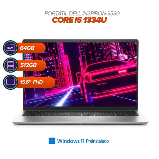 PORTÁTIL DELL INSPIRON 15.6”  3530 | Intel Core i5-1334U | 64GB RAM | 512GB SSD M.2 | Windows 11 Preinstalado