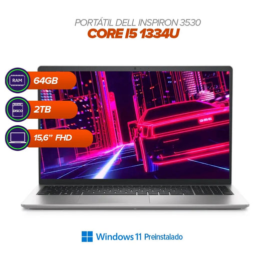 PORTÁTIL DELL INSPIRON 15.6”  3530 | Intel Core i5-1334U | 64GB RAM | 2TB SSD M.2 | Windows 11 Preinstalado