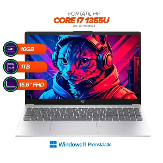Portátil HP 15-FD0006LA | Intel Core i7-1355U | 16GB RAM | 1TB SSD | Pantalla 15.6” FHD | Azul Claro De Luna