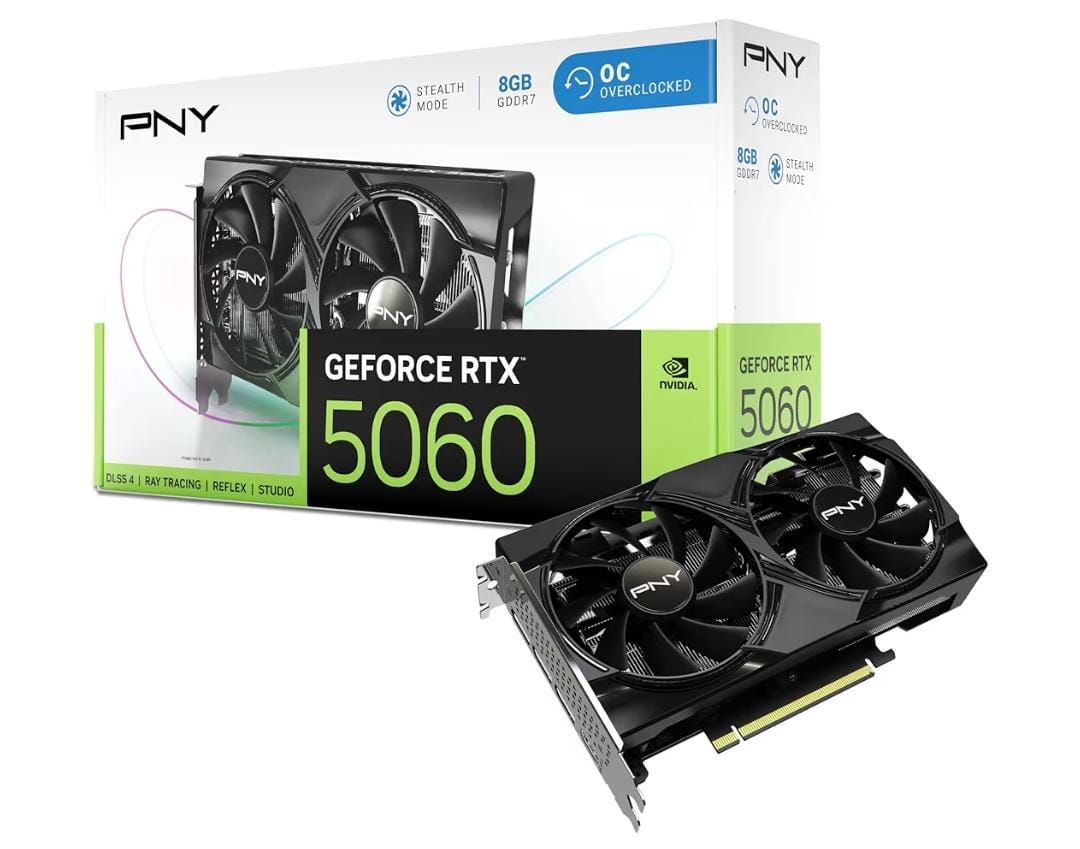 TARJETA DE VIDEO PNY GEFORCE RTX 5060 8GB GDDR7 OC – DLSS 4 / RAY TRACING / 2 FANS