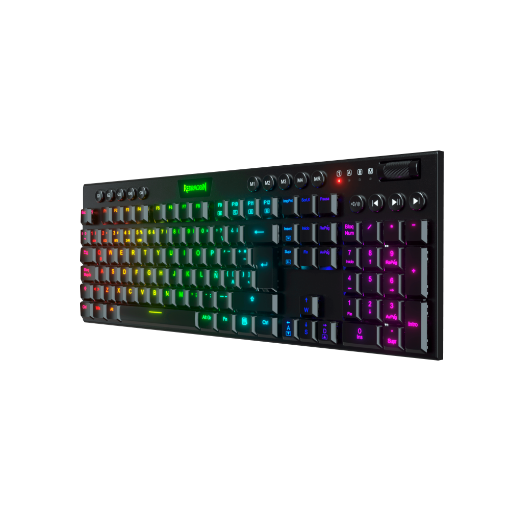 TECLADO MECANICO REDRAGON HORUS K618-RGB SWITCH RED / 100% / INALAMBRICO / NEGRO