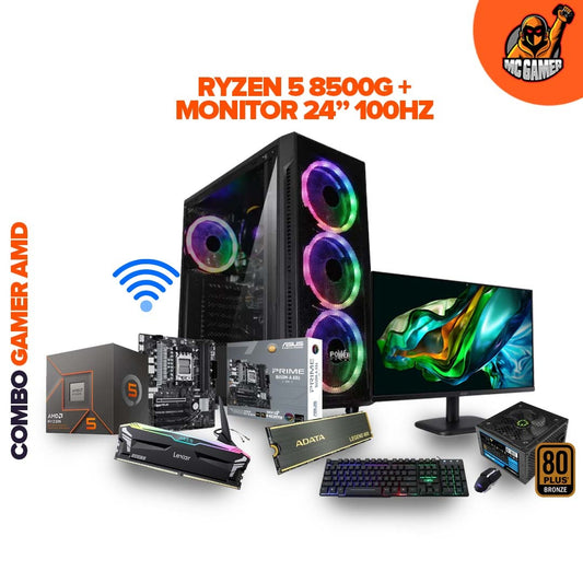 TORRE AMD R5 8500G/ BOARD ASUS PRIME B650M-A WI-FI / RAM DDR5 16GB DDR5-5600GHZ / SSD 1TB LEGEND 800 / CHASIS X18 4FANS / FUENTE 700W 80+ BRONZE / MONITOR ACER 24 / 1MMS -100HZ / FHD / IPS