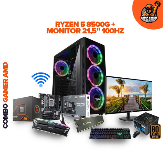 TORRE AMD R5 8500G/ BOARD ASUS B650M-A WI-FI / RAM DDR5 16GB DDR5- 5600GHZ / SSD 1TB LEGEND 800 / CHASIS 4FANS / FUENTE 700W 80+ BRONZE / MONITOR ACER LED 21.5" 100HZ HDMI