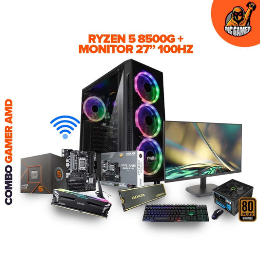 TORRE AMD R5 8500G/ BOARD ASUS B650M-A WI-FI / RAM DDR5 16GB DDR5- 5600GHZ / SSD 1TB LEGEND 800 / CHASIS X18 4FANS / FUENTE 700W 80+ BRONZE / MONITOR ACER NITRO 27" / 1MMS / IPS