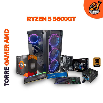 TORRE GAMER COMPUMAX / R5 5600GT / BOARD ASUS PRIME A520M-A II 4SLOT / RAM RGB 16GB / SSD ADATA LEGEND 700 1TB / CHASIS 4FANS COMPUMAX / FUENTE REAL GAMEMAX 700W 80+ BRONZE