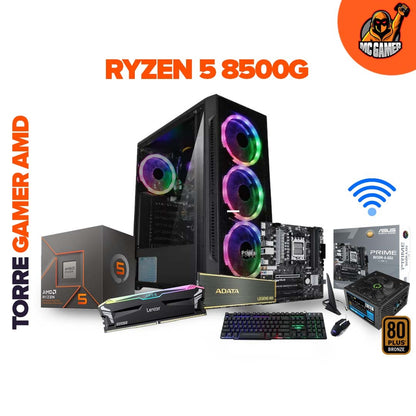 TORRE AMD R5 8500G/ BOARD ASUS B650M-A-WI-FI / RAM LEXAR DDR5 16GB DDR5 / SSD 1TB LEGEND 800 / CHASIS 4FANS / FUENTE 700W 80+ BRONZE