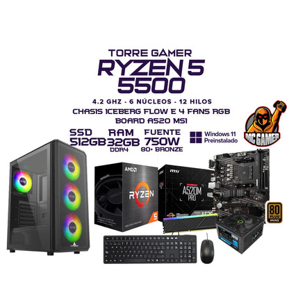 PC Gamer Ryzen 5 5500G | 16GB RAM | SSD 1TB | + Tarjeta Gráfica de tu Elección (RTX 3050 / RTX 4060 / RTX 4070 / RTX 5050 / RTX 5060)
