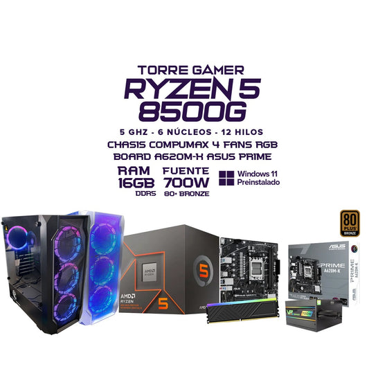 PC Gamer Ryzen 5 8500G | 16GB DDR5 | Hasta 5.0 GHz | Chasis RGB | Elige Monitor 22” / 24” / 27” | Elige SSD 512GB / 1TB | Combo Teclado y Ratón
