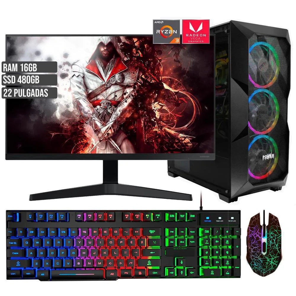 Computador Pc De Escritorio Torre Gamer Power Group Amd Ryzen 5 5600 / RAM 16Gb / SSD 480GB / Led 22 Full Hd Pulgadas
