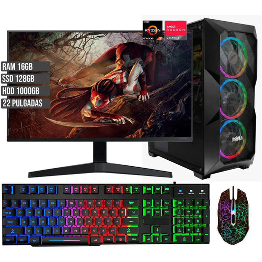Computador Pc Torre Gamer Power L38 Amd Ryzen 7 5700G Ssd 512 + Hdd 1Tb Ram 16Gb Led 22 Pulgadas