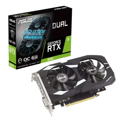 ASUS Dual GeForce RTX™ 3050 OC Edition de 6GB GDDR6 con dos potentes ventiladores, rendimiento AAA en juegos y ray tracing