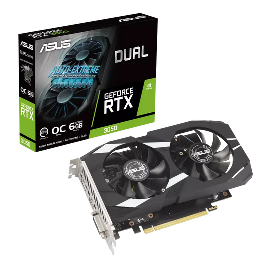 ASUS Dual GeForce RTX™ 3050 OC Edition de 6GB GDDR6 con dos potentes ventiladores, rendimiento AAA en juegos y ray tracing
