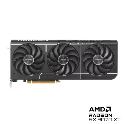 ASUS Prime Radeon RX 9070 XT OC Edition cuenta con tres ventiladores axial-tech y una almohadilla térmica GPU de cambio de fase para una refrigeración suprema.