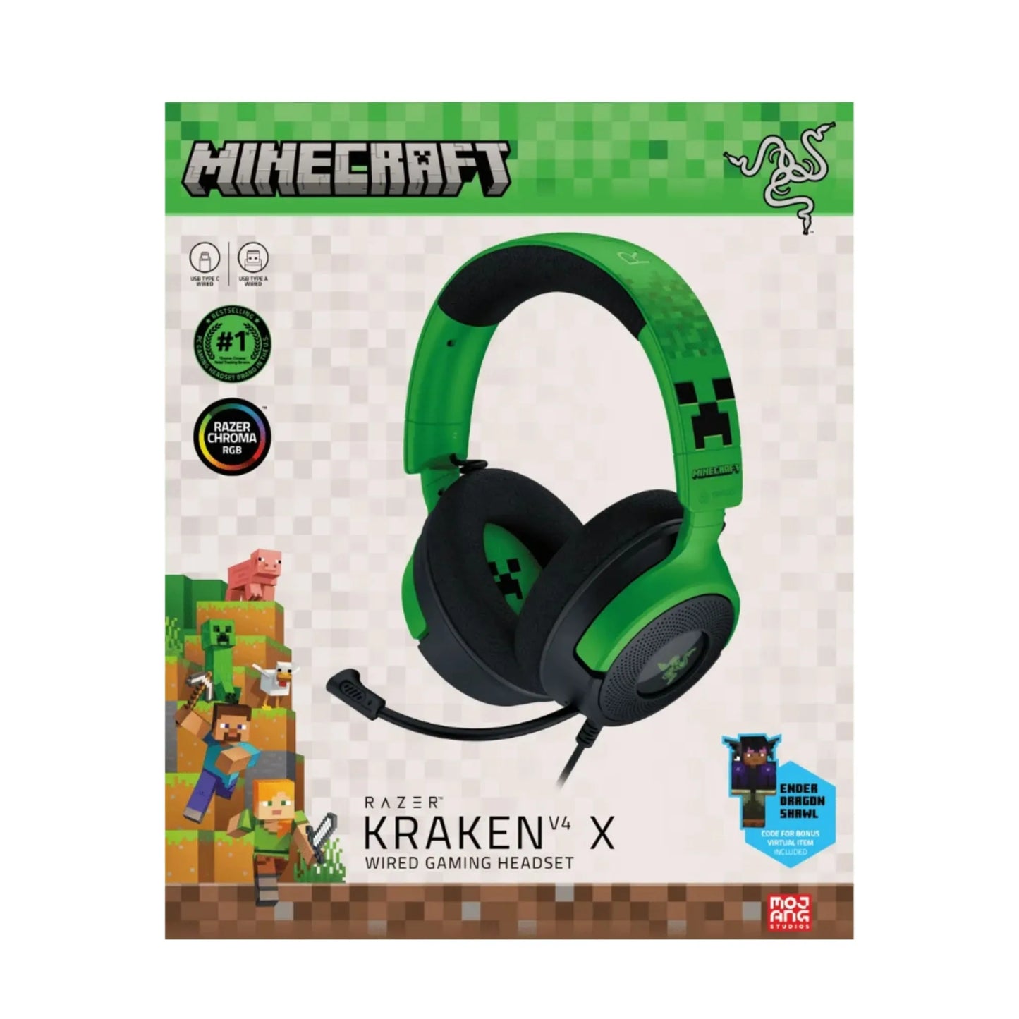 DIADEMA GAMER RAZER KRAKEN V3 / USB / RGB CHROMA - MULTIPLATAFORMA / EDICION MINECRAFT