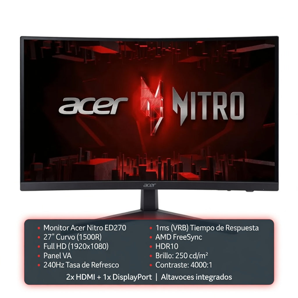 MONITOR ACER CURVE ED270 27" | FHD - VA | 240HZ  /1MS | / AMD FREESYNC / HDR10