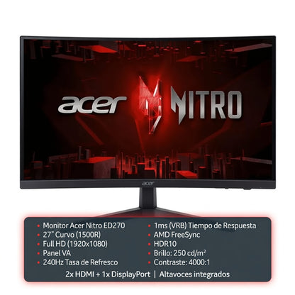 MONITOR ACER CURVE ED270 27" | FHD - VA | 240HZ  /1MS | / AMD FREESYNC / HDR10