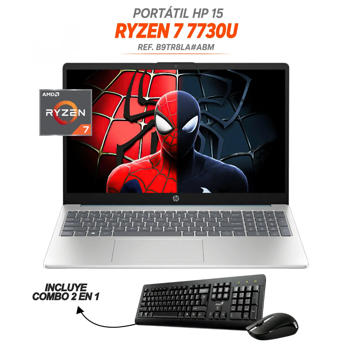 PORTATIL HP - AMD RYZEN 7 7730U - 15.6" Full HD + COMBO 2 EN 1