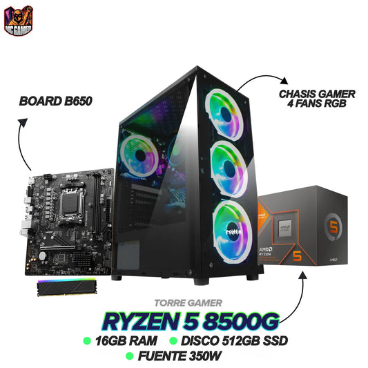 PC GAMER RYZEN 5 8500G - B650M - 4 FANS RGB - FUENTE 350W
