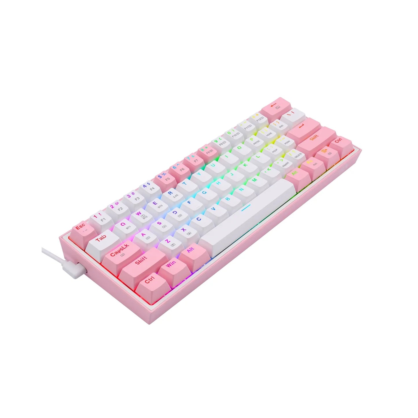 Teclado Mecánico Redragon K616-RGB-SP WP Fizz Pro 60% / Switch Red / Blanco-Rosa