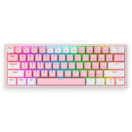 Teclado Mecánico Redragon K616-RGB-SP PW Fizz Pro 60% / Switch Red / Rosado-Blanco