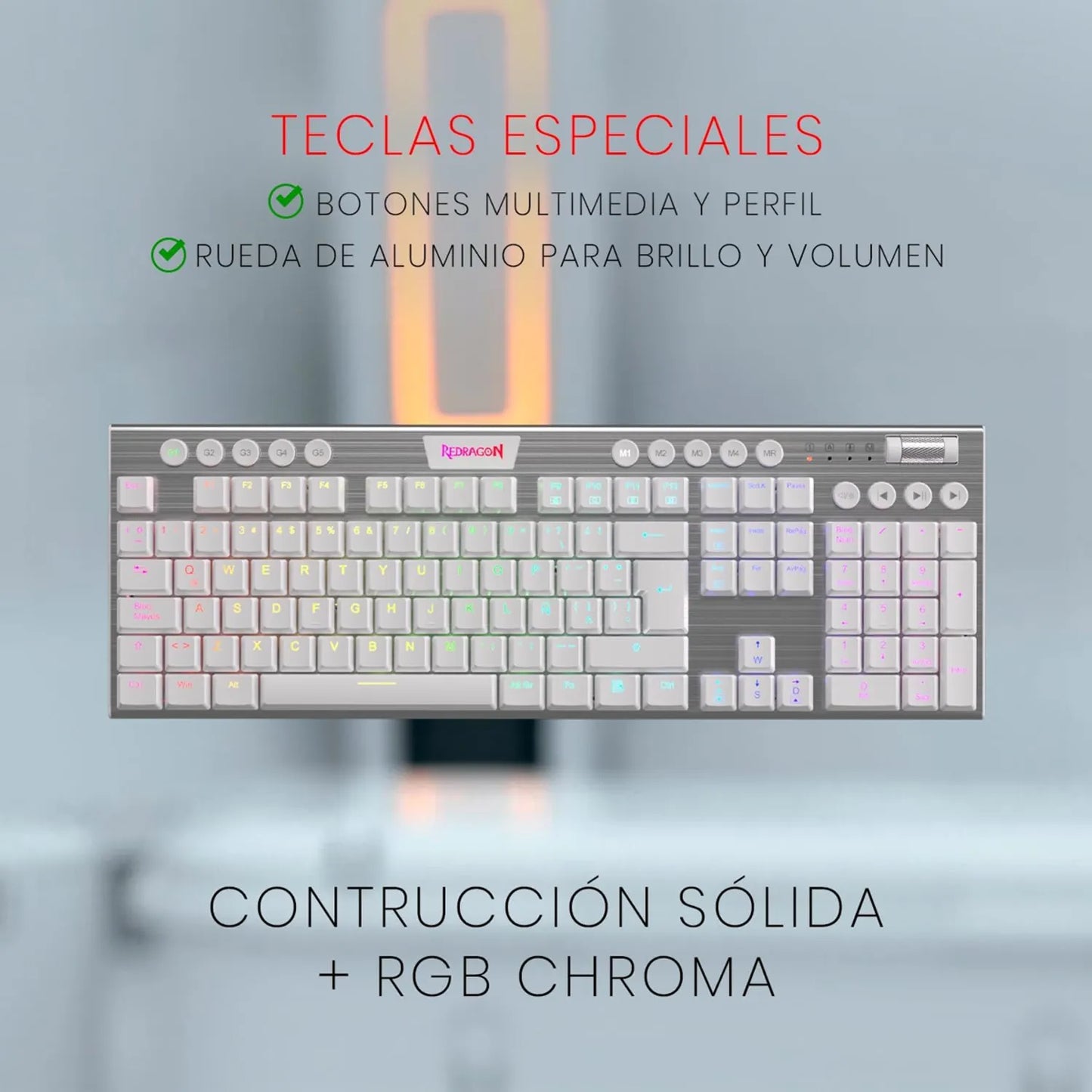 Teclado Mecánico Inalámbrico Redragon Horus K618W-RGB / Switch Red / Blanco