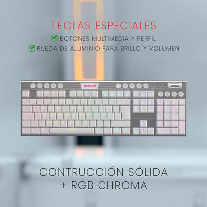 Teclado Mecánico Inalámbrico Redragon Horus K618W-RGB / Switch Red / Blanco