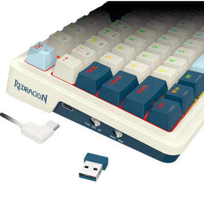 TECLADO MECANICO REDRAGON EISA PRO K686WB RGB PRO SP / SWITCH RED 96% / INALAMBRICO / BLANCO AZUL