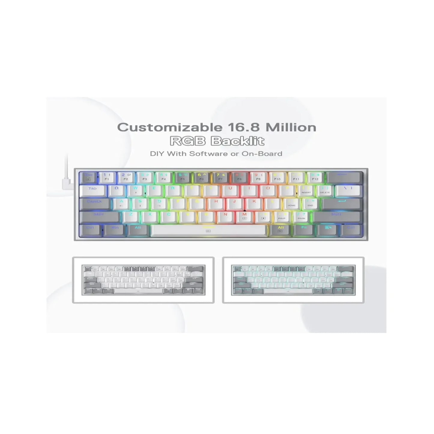 Teclado Mecánico Redragon K616-RGB Fizz Pro 60% / Switch Red / Blanco - Gris