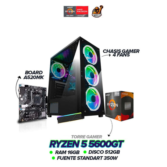 PC Gamer Ryzen 5 5600G / 16GB RAM / SSD 512GB / Board A520 / Fuente 350W