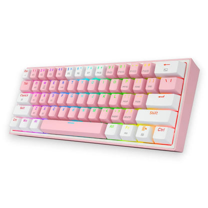 Teclado Mecánico Redragon K616-RGB-SP PW Fizz Pro 60% / Switch Red / Rosado-Blanco